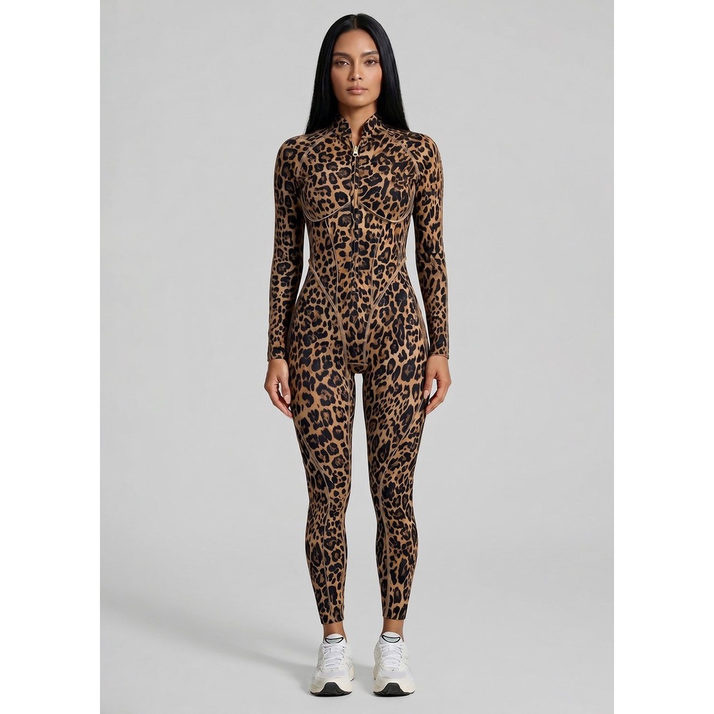 NWT BTTRM BetterMe Golden Leopard Closed-Back Catsuit L Animal Print Bodysuit